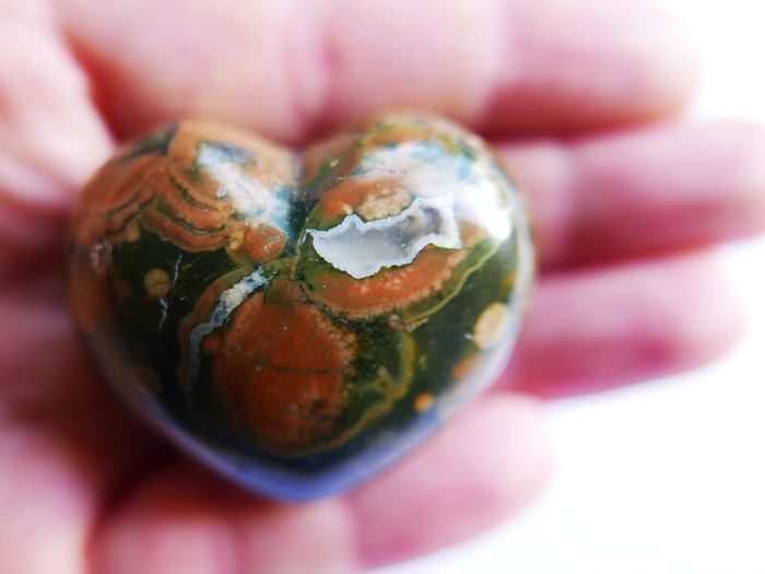 2" Multicolor Rhyolite Jasper Puffy Heart Crystal Mineral Stone