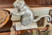 Vintage Aluminum Metal Squirrel on Log Nutcracker