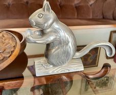 Vintage Aluminum Metal Squirrel on Log Nutcracker
