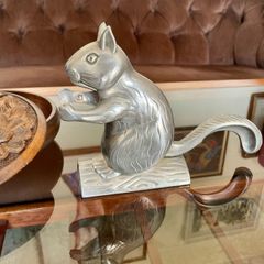 Vintage Aluminum Metal Squirrel on Log Nutcracker