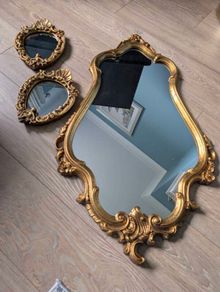Stunning 3-Piece Vintage Gilt Mirror Set Rococo & Cherub Style