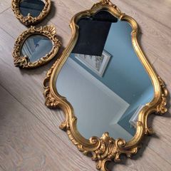 Stunning 3-Piece Vintage Gilt Mirror Set Rococo & Cherub Style
