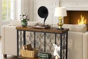 Console Table - 42.5 Industrial Hallway Table Slim Console Table with 2-Tier Storage Shelf, Wood Behind Sofa Table Narrow Accent Table for Entryway, Living Room, Foyer, Rustic Brown