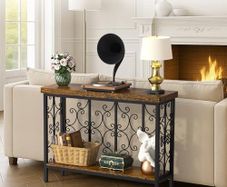 Console Table - 42.5 Industrial Hallway Table Slim Console Table with 2-Tier Storage Shelf, Wood Behind Sofa Table Narrow Accent Table for Entryway, Living Room, Foyer, Rustic Brown