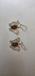 Sterling Silver Butterfly Earrings with Amber-Coloured Stones