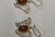 Sterling Silver Butterfly Earrings with Amber-Coloured Stones