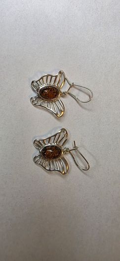 Sterling Silver Butterfly Earrings with Amber-Coloured Stones