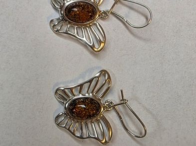 Sterling Silver Butterfly Earrings With Amber Coloured Stones For Sale ...