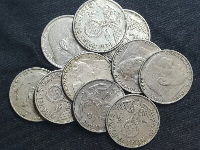 10 x 2 Reichsmark 1937-1939 - Random Mixed Lot, Duplicates Possible