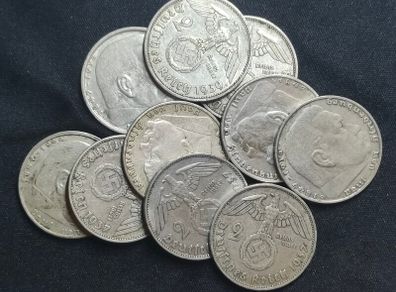 10 x 2 Reichsmark 1937-1939 - Random Mixed Lot, Duplicates Possible
