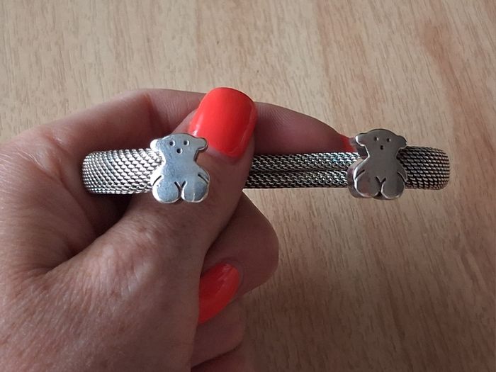 Tous silver mesh bangle bracelet with teddy bears