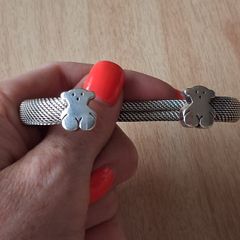 Tous silver mesh bangle bracelet with teddy bears