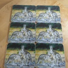 Ashdene Of Australia Set Of 6 Kangaroo Coasters DuraFinish Heat Resistant Boxed