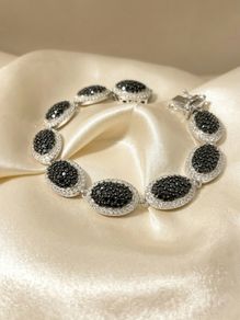 Natural Black Spinel Cambodian Zircon Halo Bracelet