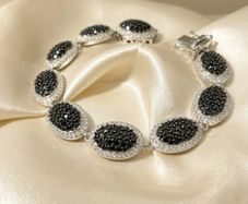 Silver Natural Black Spinel & Cambodian Zircon Halo Bracelet