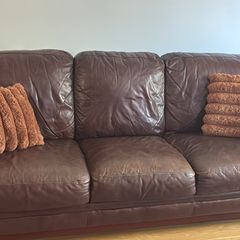 Brown leather 3 seater and 1 seater