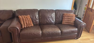 Brown leather 3 seater and 1 seater