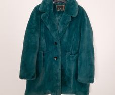 Sam Edelman Deep Teal Green Soft Faux Fur Plush Winter Overcoat Size L