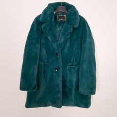 Sam Edelman Deep Teal Green Soft Faux Fur Plush Winter Overcoat Size L