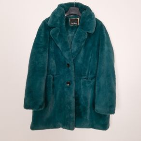 Sam Edelman Deep Teal Green Soft Faux Fur Plush Winter Overcoat Size L