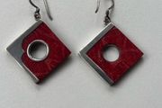 Vintage Sterling Silver and Red Wood Drop Earrings