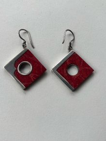 Vintage Sterling Silver and Red Wood Drop Earrings