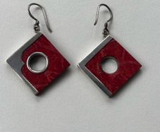 Vintage Sterling Silver and Red Wood Drop Earrings