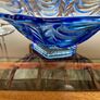 Vintage Large Art Deco Blue Glass Footed Bowl Image 10