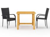 3 Piece Garden Dining Set Black