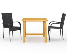 3 Piece Garden Dining Set Black