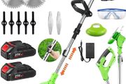Cordless Garden Strimmers,Electric Cordless 21v Grass Strimmer with 2 X 2000mAh Battery, Adjustable Metal Blades,Garden Trimmer Telescopic Lightweight with Roller for Gardens