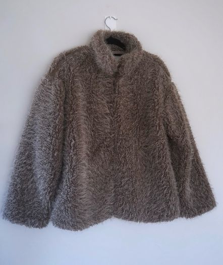 YAS fluffy short teddy jacket in beige
