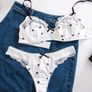 White Lingerie Set with Black Hearts & Bows Size M Image 4