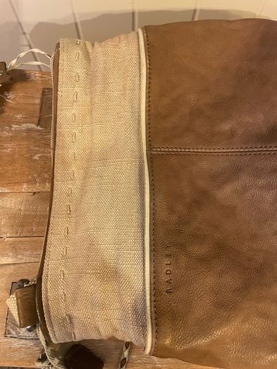 Radley brown leather and beige canvas crossbody bag
