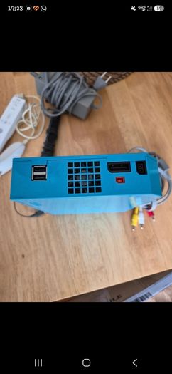 Nintendo Wi console in blue.