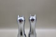 Vintage Chrome Salt And Pepper Shakers Cats Cruet Set