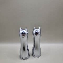 Vintage Chrome Salt And Pepper Shakers Cats Cruet Set