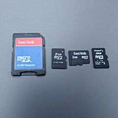 Three 2GB Micro SD Cards SanDisk SD Adapter