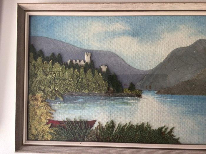 Vintage 1960s landscapes of ireland oil and handwoven tweeds picture K.C.Colohan framed