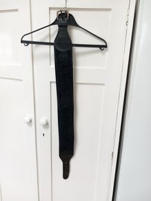 Leather Belt Vintage With Embossed Velvet Overlay Black