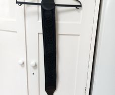 Leather Belt Vintage With Embossed Velvet Overlay Black