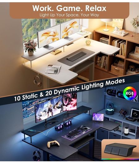U-Shaped Electric Standing Desk with LED Lights & USB Ports