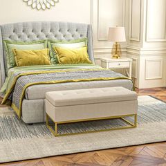 Storage Bench with Upholstered Seat, Decorative Button Tufting, Flannel Look, Gold-tone Steel Legs, 110 x 47 x 46.5 cm