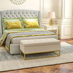 Storage Bench with Upholstered Seat, Decorative Button Tufting, Flannel Look, Gold-tone Steel Legs, 110 x 47 x 46.5 cm