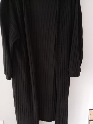 Long fine ribbed dress with side slit and matching long cardigan size 16 -18