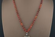 Antique Carnelian Red Agate With Sterling 925 Silver Leaf Pendant Necklace