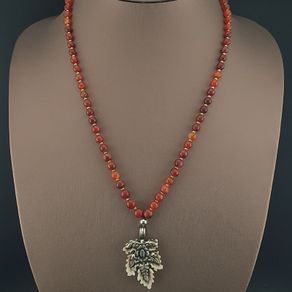 Antique Carnelian Red Agate With Sterling 925 Silver Leaf Pendant Necklace