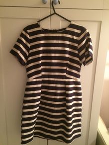 Ladies navy and white Breton nautical stripe dress - eur size 40/ uk size 12-14