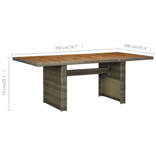 Garden Table Brown Poly Rattan and Solid Acacia Wood