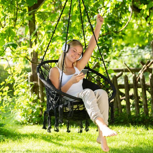 NEW Black Tassels Hanging Chair Hammock with Cushion